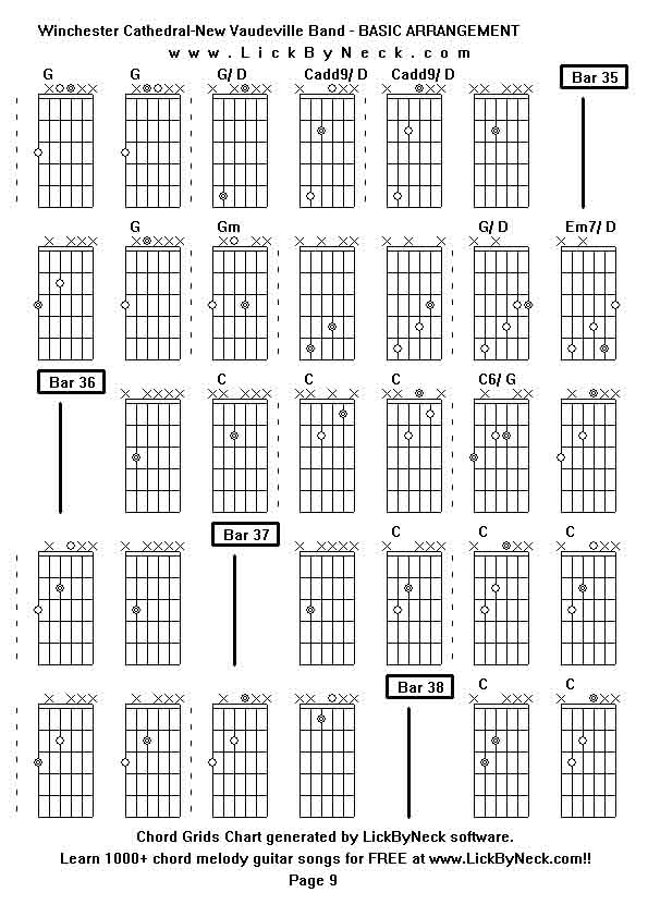 Chord Grids Chart of chord melody fingerstyle guitar song-Winchester Cathedral-New Vaudeville Band - BASIC ARRANGEMENT,generated by LickByNeck software.